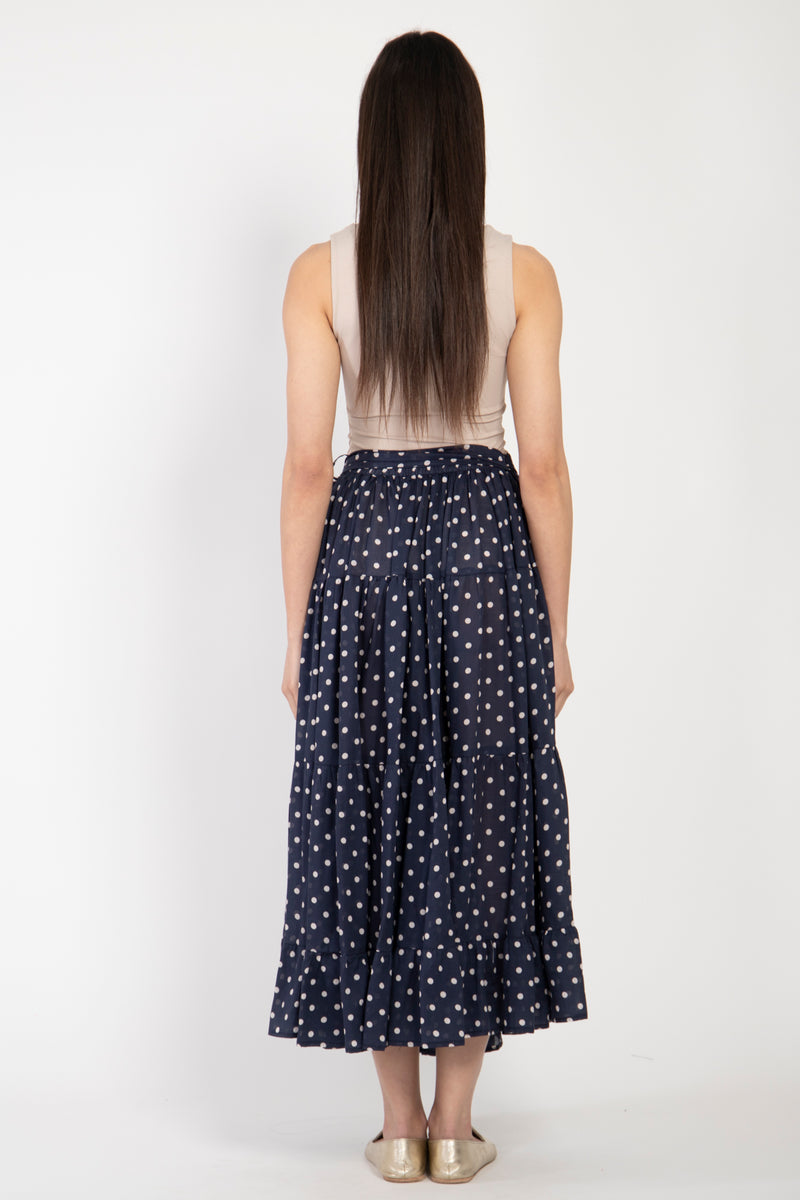 Navy Polka Dot Tiered Skirt