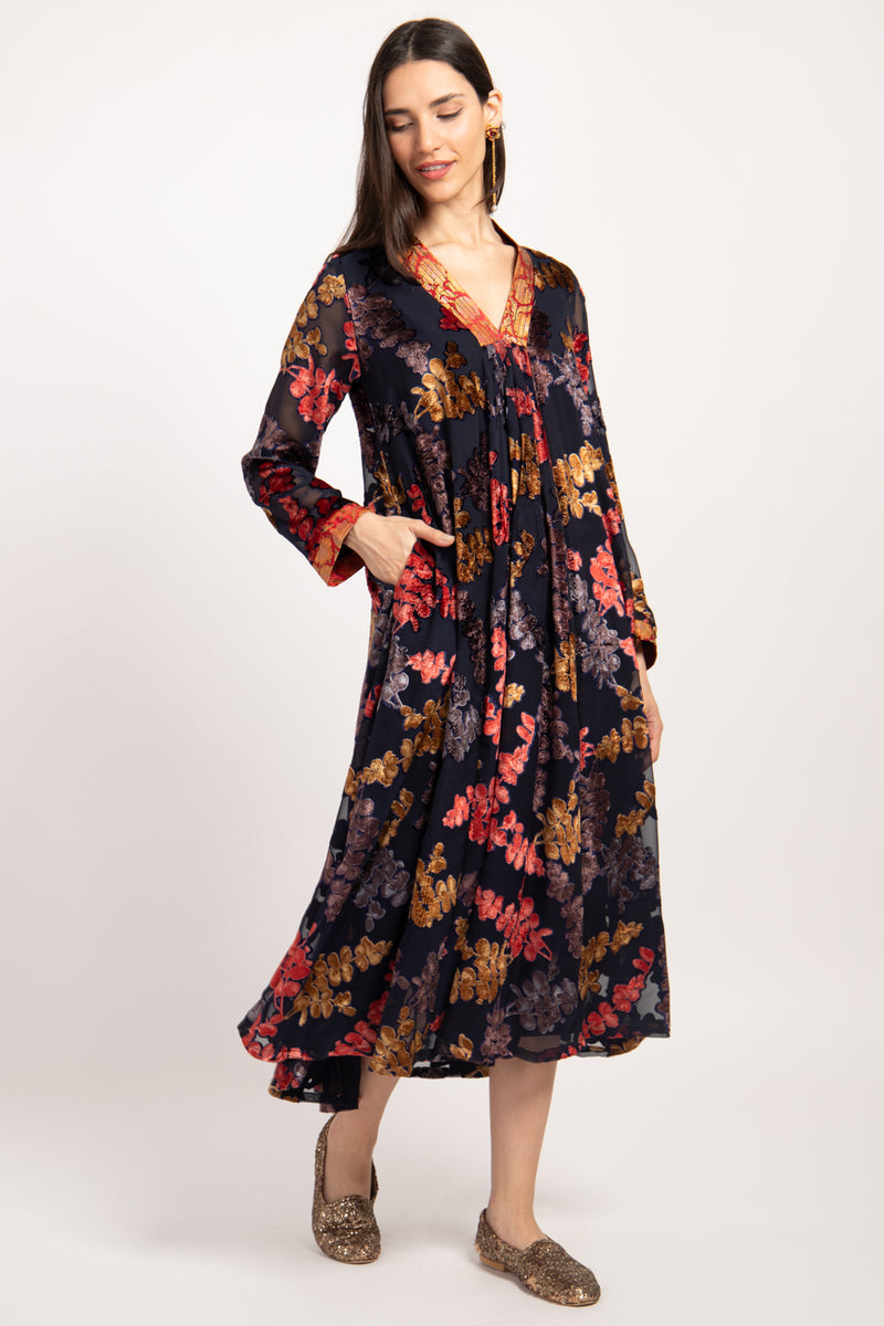 Jamila Velvet Burnout Flowers Dress