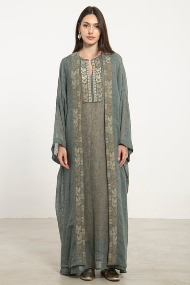 Yafa Linen Hand Stitched Green Set
