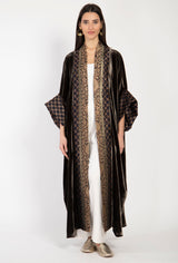 Yasma Silk Velvet Brown & Gold Abaya