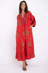 Rania Handwoven Silk Red & Gold Dress
