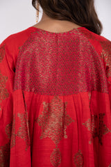 Rania Handwoven Silk Red & Gold Dress