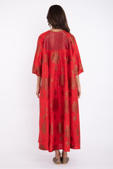 Rania Handwoven Silk Red & Gold Dress