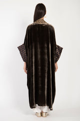 Yasma Silk Velvet Brown & Gold Abaya