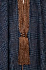 Wool Plaid Navy & Brown Poncho