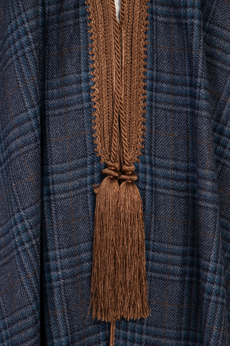 Wool Plaid Navy & Brown Poncho