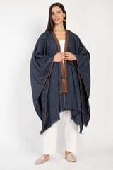 Wool Plaid Navy & Brown Poncho