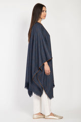 Wool Plaid Navy & Brown Poncho