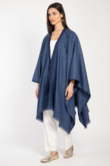 Loro Piana Wool Antic Blue Poncho