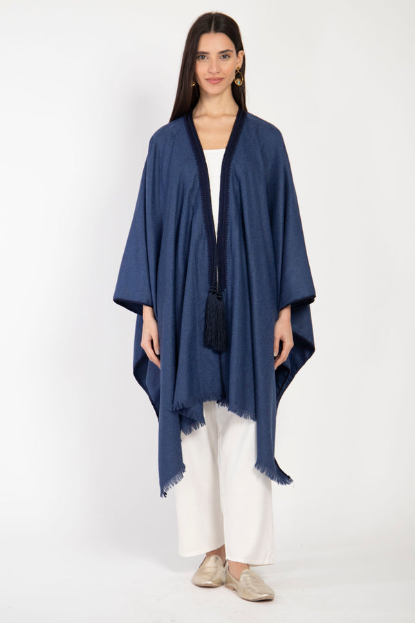 Loro Piana Wool Dark Blue Poncho