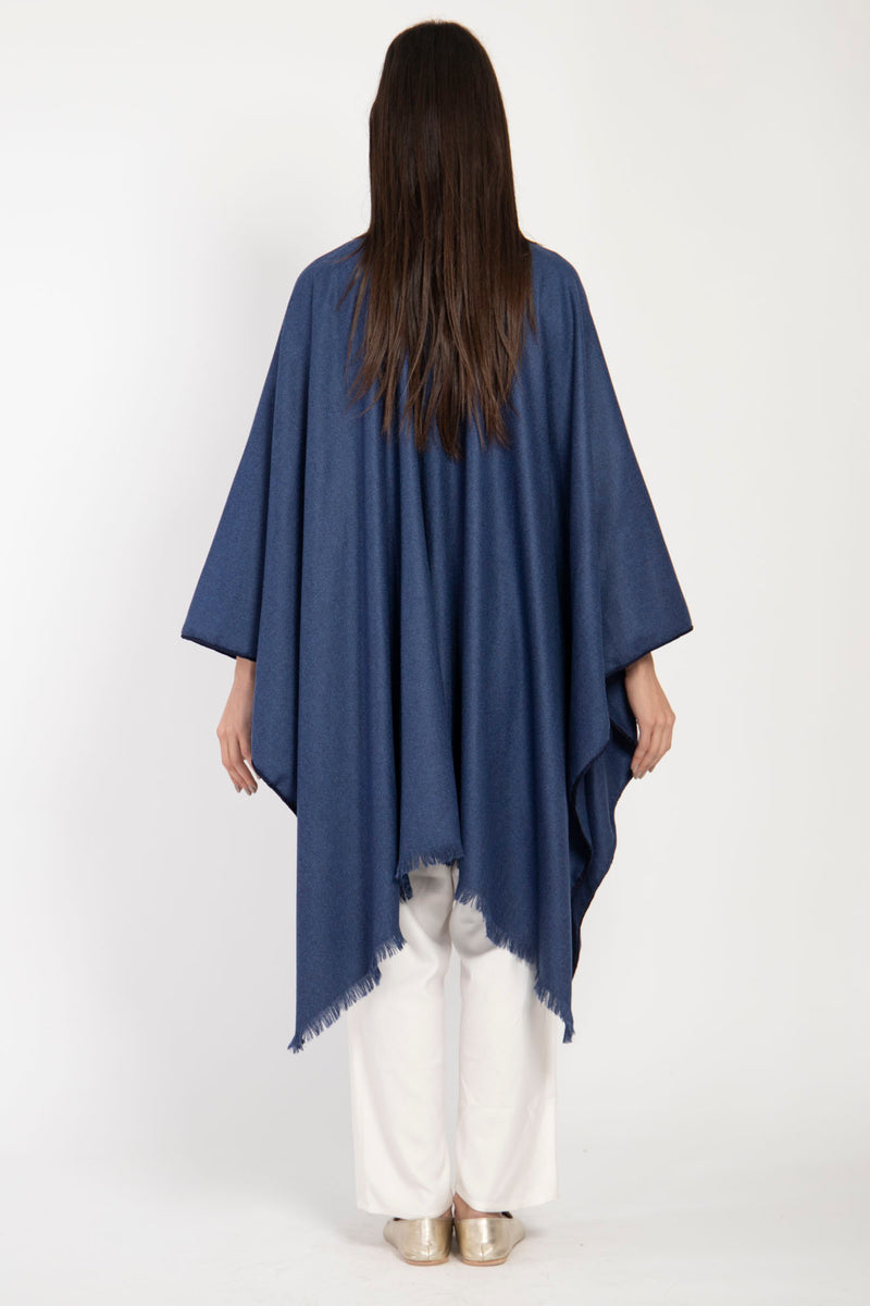 Loro Piana Wool Dark Blue Poncho