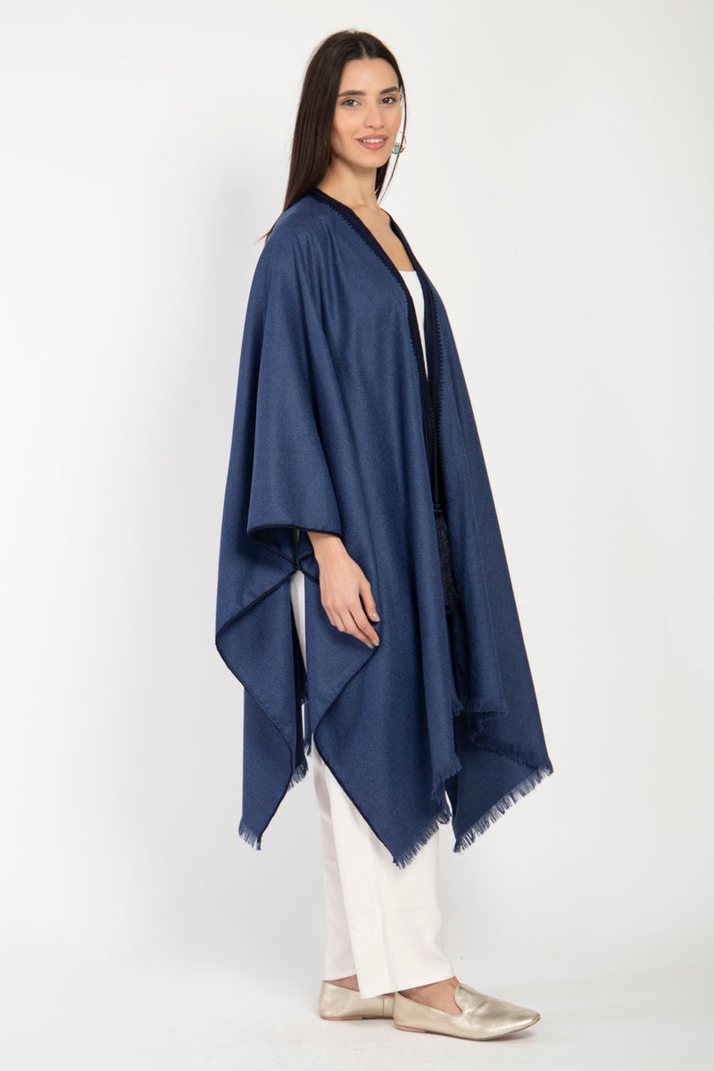 Loro Piana Wool Dark Blue Poncho