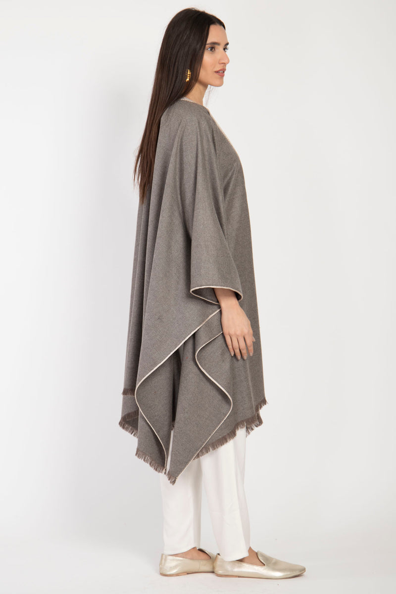 Loro Piana Wool & Cashmere Greige Poncho