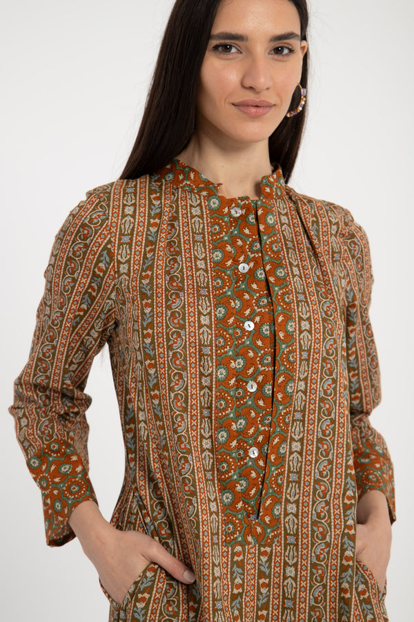 Ottoman Cotton Printed Terracotta Dress