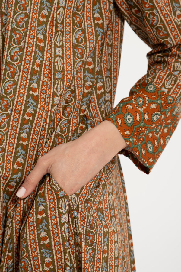 Ottoman Cotton Printed Terracotta Dress