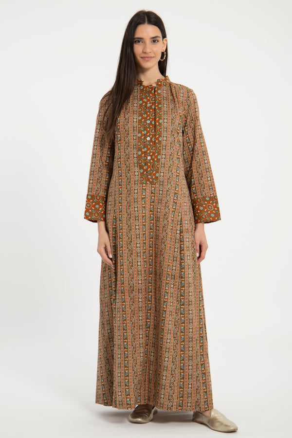 Ottoman Cotton Printed Terracotta Dress