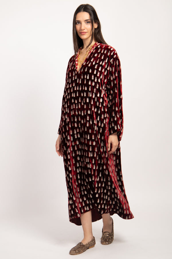 Nisrine Silk Velvet Burgundy Dress