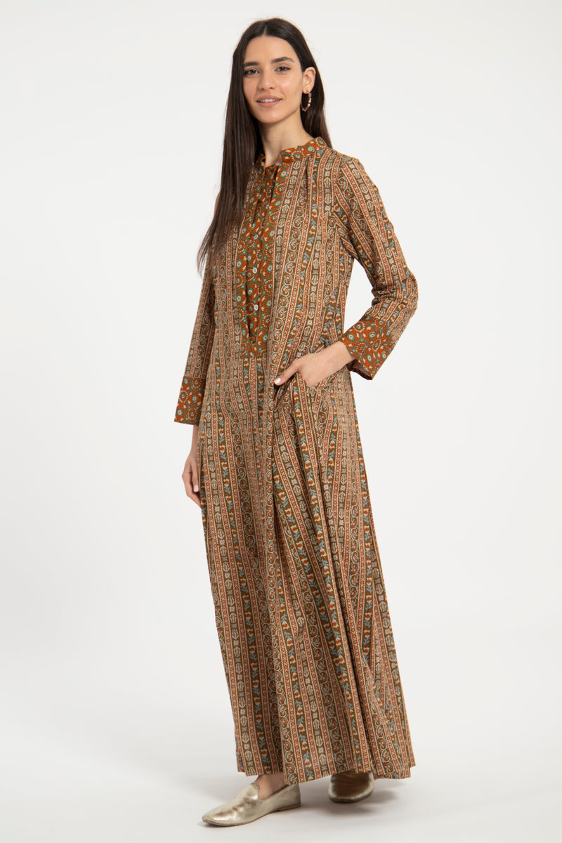 Ottoman Cotton Printed Terracotta Dress