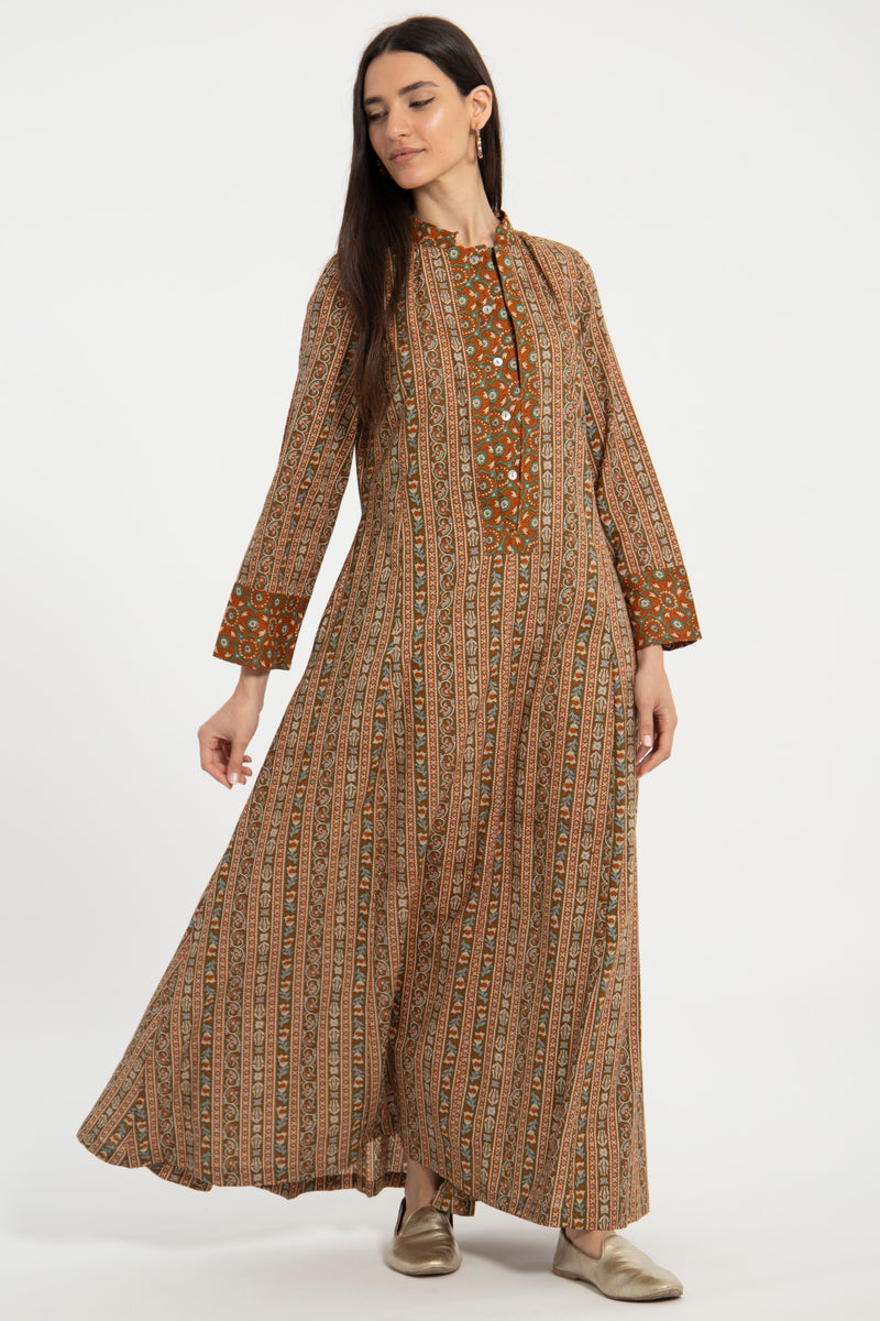 Ottoman Cotton Printed Terracotta Dress