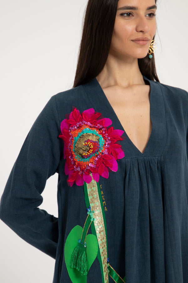 One-of-a-Kind Jamila Linen Navy Dress