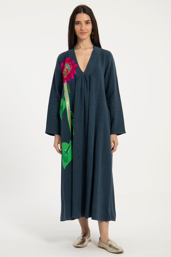 One-of-a-Kind Jamila Linen Navy Dress