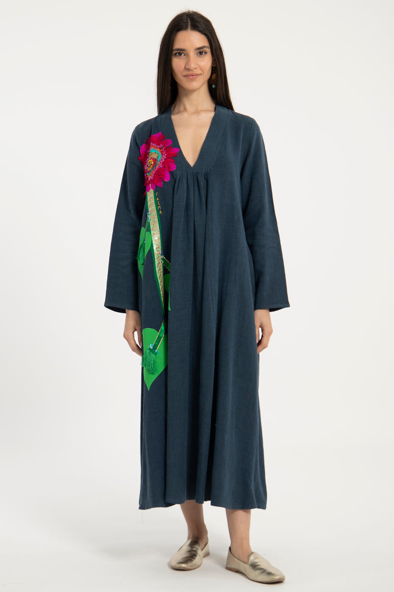 One-of-a-Kind Jamila Linen Navy Dress