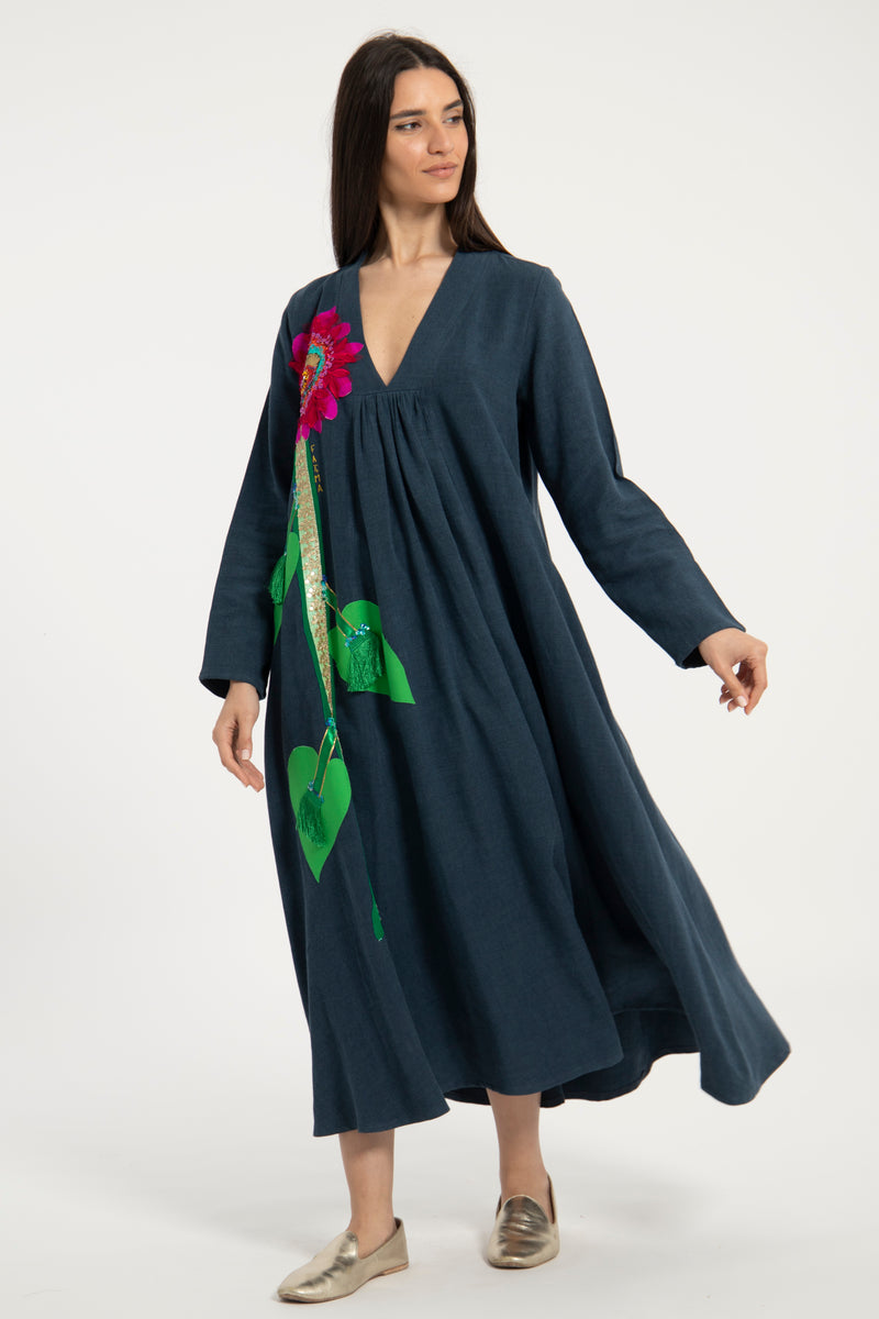 One-of-a-Kind Jamila Linen Navy Dress
