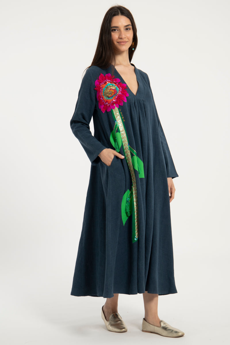 One-of-a-Kind Jamila Linen Navy Dress