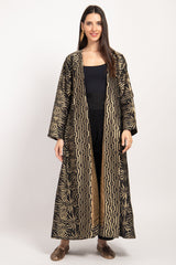 Malaki Silk Brocade Black & Gold Floral Coat