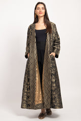 Malaki Silk Brocade Black & Gold Floral Coat