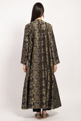 Malaki Silk Brocade Black & Gold Floral Coat