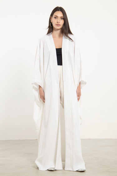 Classic Linen White on White Abaya