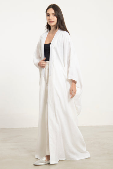 Classic Linen White on White Abaya