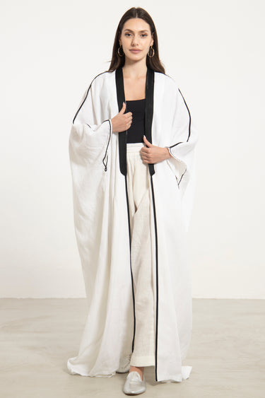 Classic Linen White & Black Abaya