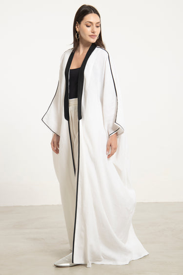 Classic Linen White & Black Abaya