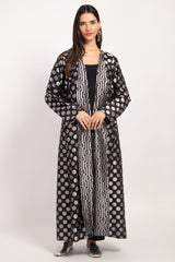 Malaki Silk Brocade Black & Silver Circles Coat