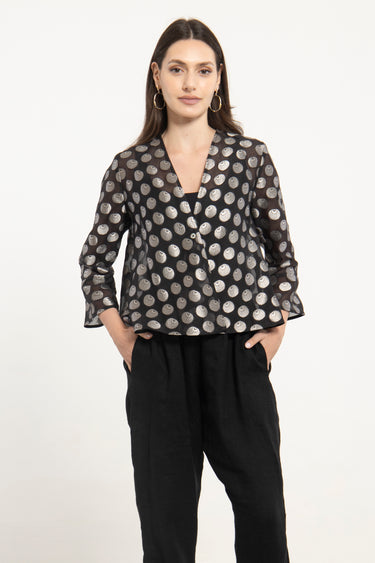 Sabah Cotton Silk Silver Blouse