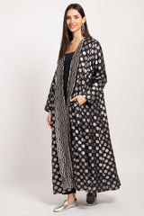 Malaki Silk Brocade Black & Silver Circles Coat