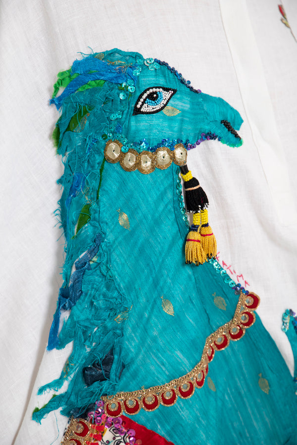 One-Of-A-Kind Helen Linen Blue Horse Dress