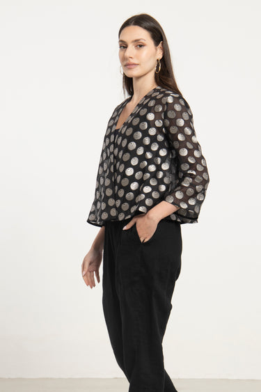 Sabah Cotton Silk Silver Blouse