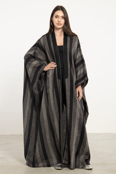 Classic Linen Black & Grey Abaya