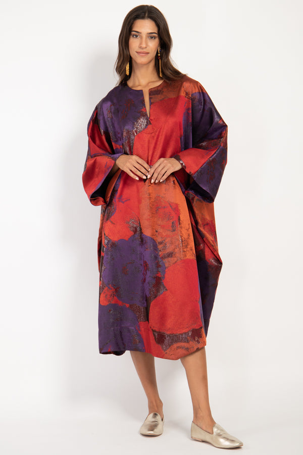 Asmahan Silk Jacquard Red Kaftan