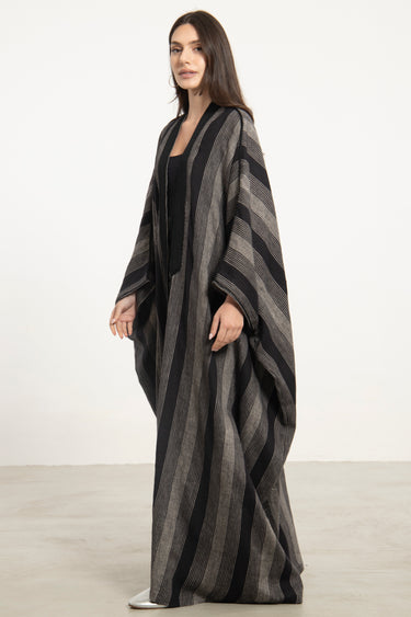 Classic Linen Black & Grey Abaya