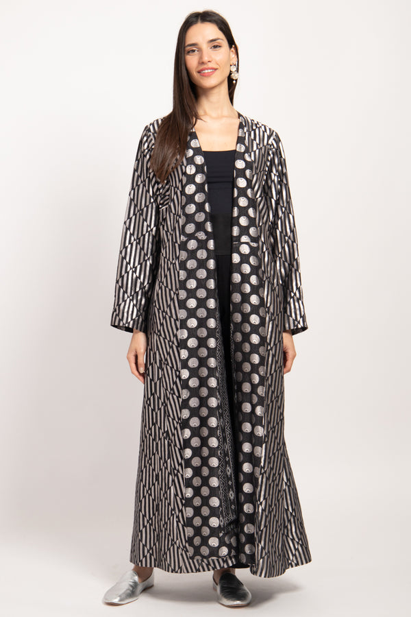 Malaki Silk Brocade Black & Silver Coat