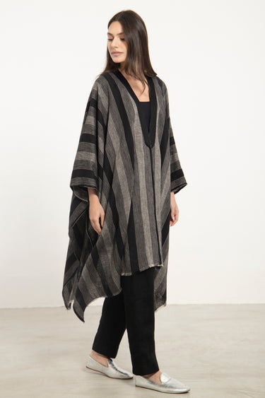 Linen Black & Grey Poncho