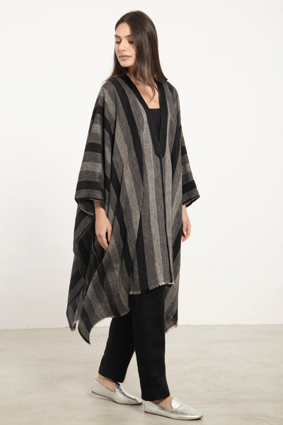 Linen Black & Grey Poncho – Orient 499