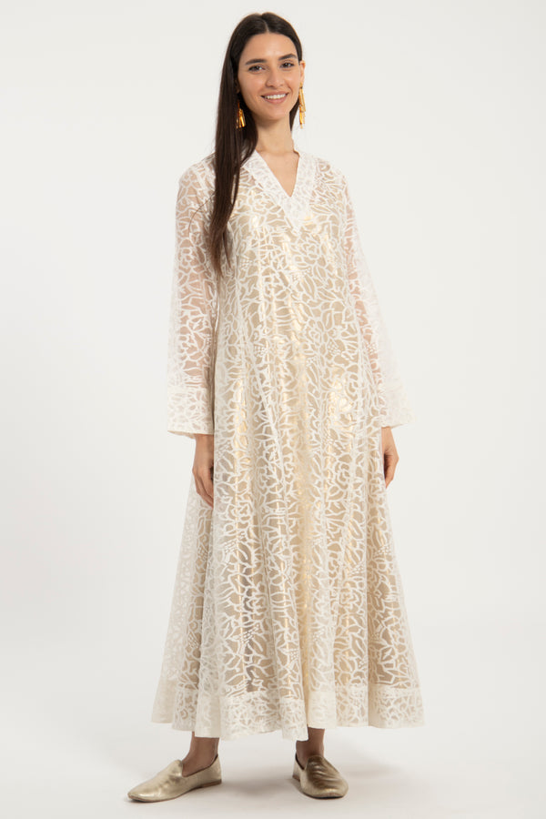 Nusayba Silk Gold & Ivory Dress