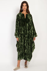 Asmahan Silk Velvet Emerald Dress