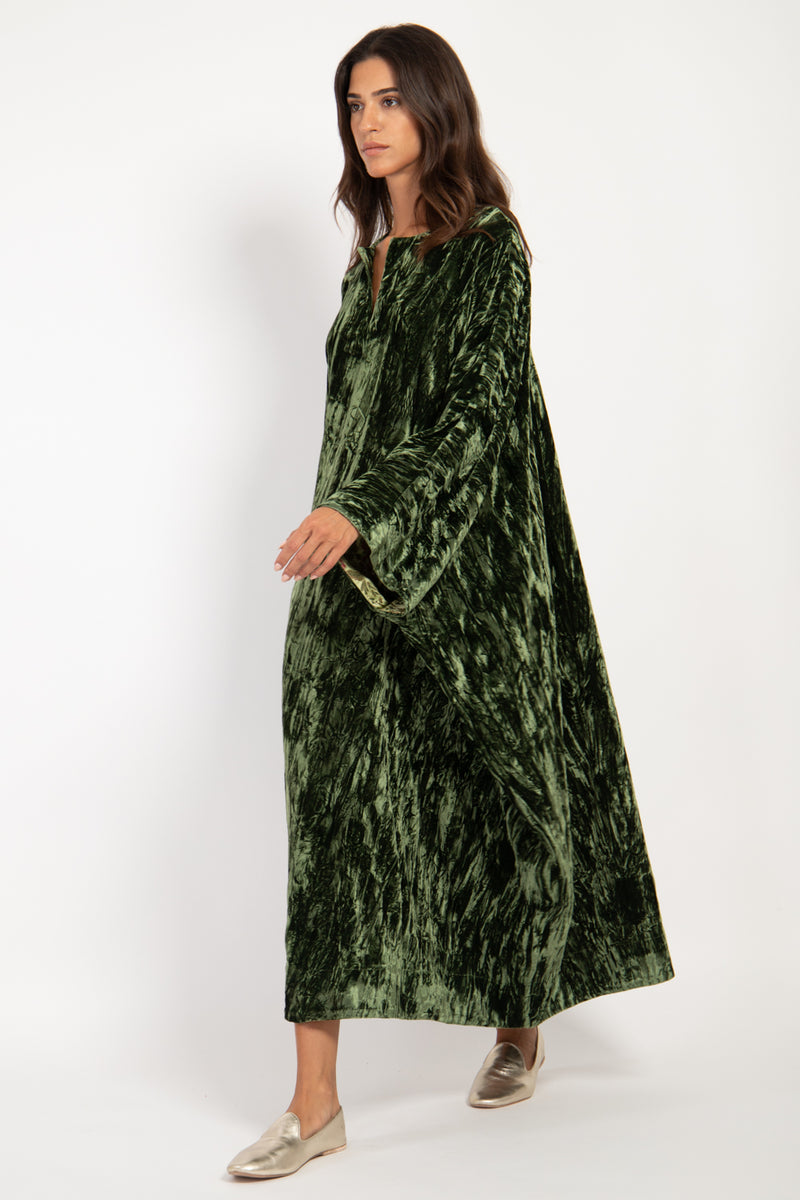 Asmahan Silk Velvet Emerald Dress