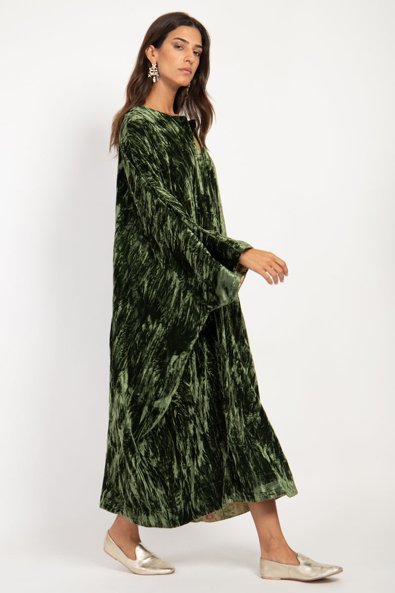 Asmahan Silk Velvet Emerald Dress